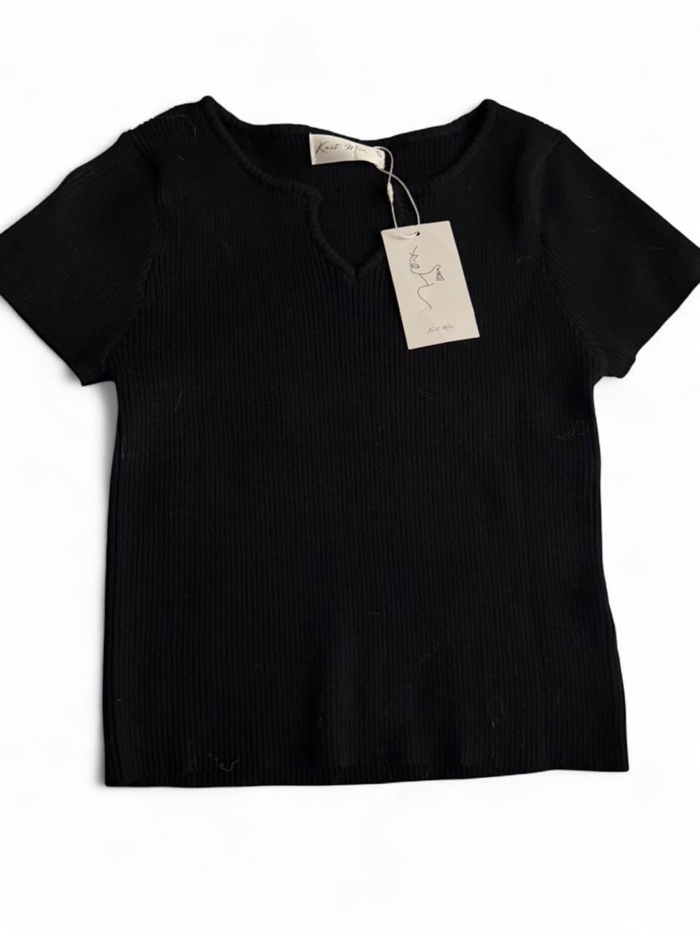 Knit Black Ribbed Short Sleeve Top